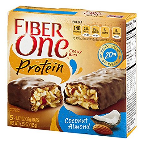 Fiber One Protein Chewy Bars, Coconut Almond, 5 count of 1.17 Oz