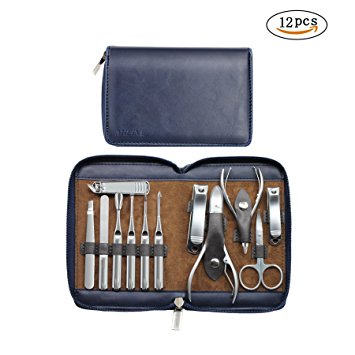 Manicure Set Mens Grooming Kit - Mifine 12 In 1 Stainless Steel Nail Clipper Tools Professional kit Manicure Pedicure Set with Leather Travel Case(Sapphire Blue)