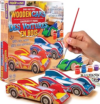 Made By Me Build & Paint Your Own Wooden Cars, DIY Wood Craft Kit, Makes 3 Functional Cars, Easy to Assemble, Arts and Crafts Kit for Kids