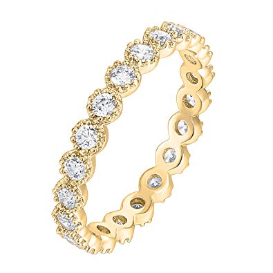 PAVOI 14K Gold Plated Sterling Silver Rings Cubic Zirconia Band | Marquise Milgrain Eternity Bands | Gold Rings for Women