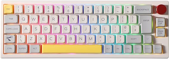 EPOMAKER TH66 Pro ISO UK Layout 65% Hot Swappable RGB 2.4Ghz/Bluetooth 5.0/Wired Mechanical Gaming Keyboard with MDA PBT Keycaps, Knob Control for Mac/Win/PS4/PS5(Theory Keycaps, Gateron Pro Yellow)