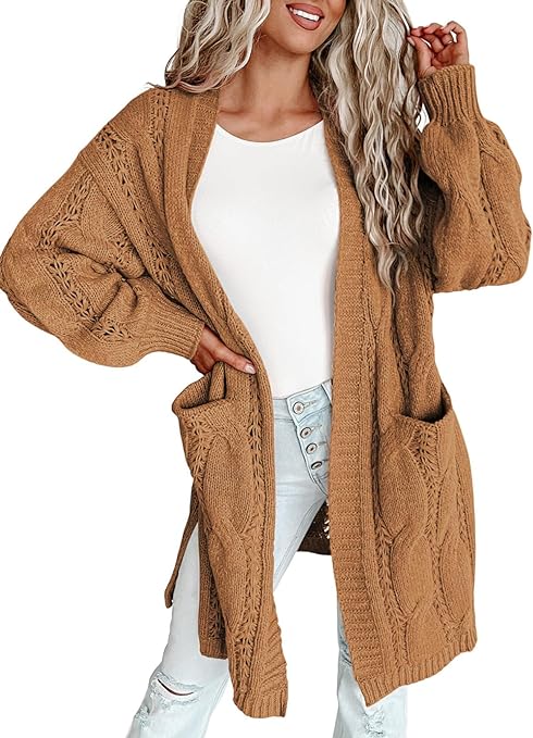 Dokotoo Long Cardigans for Women Open Front Long Sleeves Lightweight Fall Sweaters with Pockets