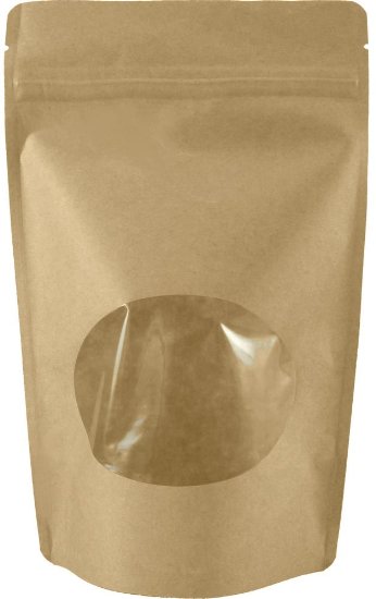 50 Natural Kraft Stand-up Zip Pouch with Window (Medium (5 7/8"W x 9"H))