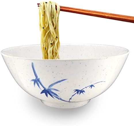 Happy Sales, Melamine Udon Ramen Noodle Soup Bowls 52 oz (BlueBamboo)