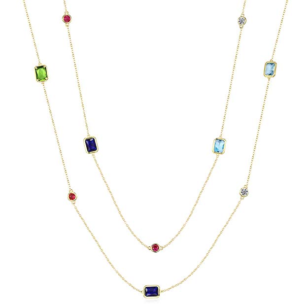 YOGEME Multicolour Crystal Stones, 40.9 inches Long Sweater Chain Necklace P1179