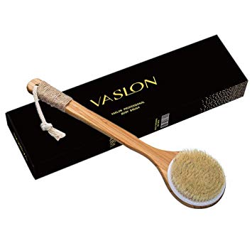 VASLON Bath Body Brush Boar Bristles Exfoliating Body Massager with Long Wooden Handle Back Brush Shower Brush VASLON