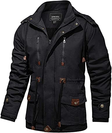 TACVASEN Men's Coats Winter Thicken Fleece Cotton Military Tactical Work Jackets with Hood