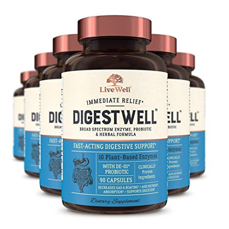 DigestWell Immediate Relief - Fast-Acting Digestive Support | Broad Spectrum Enzyme, Probiotic & Herbal Formula - Decreases Gas & Bloating (540 Capsules)