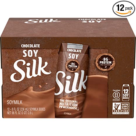 Silk Shelf-Stable Soymilk Singles, Chocolate, Dairy-Free, Vegan, Non-GMO Project Verified, 8 oz. (Pack of 12)