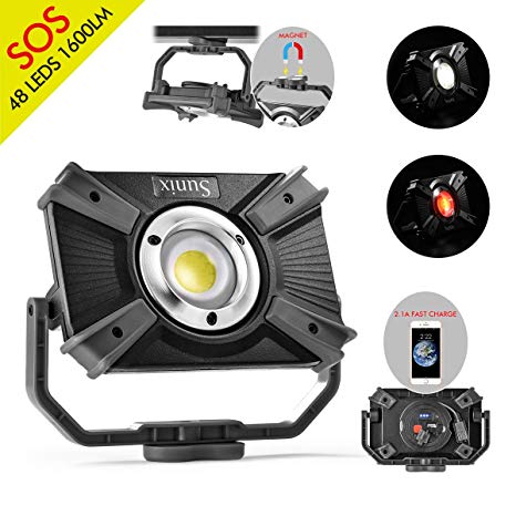 LED Work Light Rechargeable 20W 1600LM SOS Mode 2.1A Fast Charging Magnetic Base Waterproof Spotlights Outdoor Camping Emergency Floodlights For Truck Workshop Construction Site Dark Grey