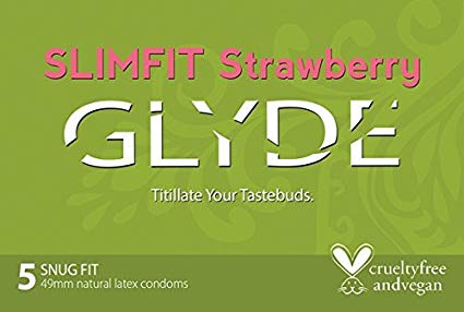 GLYDE Slimfit Premium Small Condoms – Organic Strawberry Flavored & Natural (Unflavored) Snugger Fit Condom Sampler