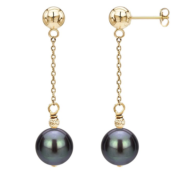 14K Yellow Gold Ball Stud Freshwater Cultured Pearl Dangle Earrings Set for Women