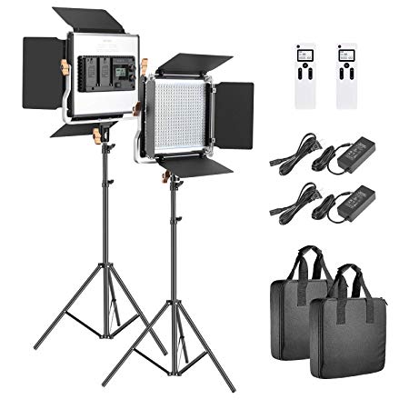 Neewer 2 Packs Advanced 2.4G 480 LED Video Light Photography Lighting Kit, Dimmable Bi-Color LED Panel with LCD Screen, 2.4G Wireless Remote and Light Stand for Portrait Product Photography