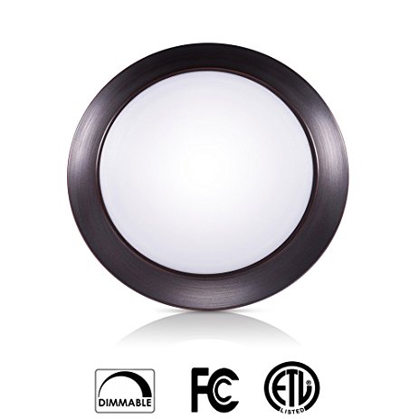 SOLLA 6 Inch Dimmable LED Disk Light Flush Mount Ceiling Fixture with ETL FCC Listed, 750LM, 12W (70W Equiv.), Warm White, 3000K, Bronze Finish, Ultra-Thin, Round LED Disk Light for Home, Hotel,Office