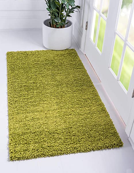 Unique Loom Solo Solid Shag Collection Modern Plush Green Area Rug (2' 8 x 5' 0)
