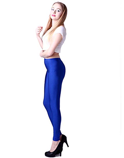 HDE Women's Shiny Leggings Solid Color Vibrant High Waist Fashion Stretch Pants