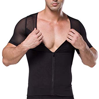 Tulucky Men's Short Sleeve Slimming Body Shirts Front Zipper Shaper Tank Tops