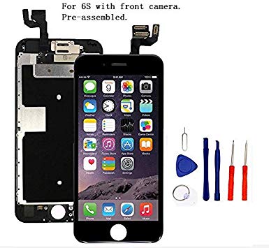 Screen Replacement Compatible with iPhone 6S Full Assembly - LCD 3D Touch Display Digitizer with Ear Speaker, Sensors and Front Camera, Fit Compatible with All iPhone 6S (Black)