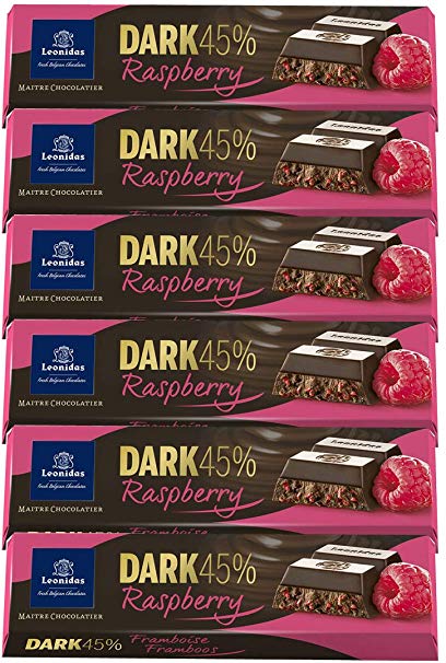 Dark 45% Chocolate Raspberry 6 x 50 gr Batons – Gourmet Belgian Chocolate Bars by Leonidas