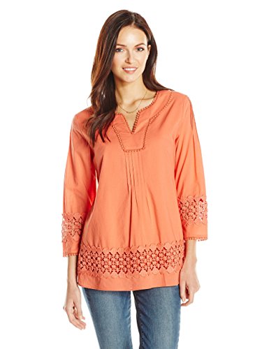 Ella Moon Women's Crystal 3/4 Sleeve Placement Lace Top