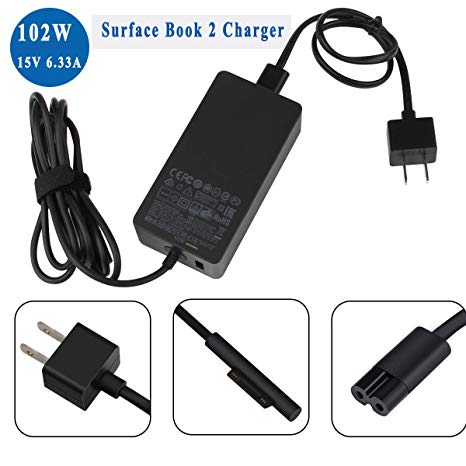 102W Microsoft Surface Book 2 Charger, 15V 6.33A 102W Portable Charger for Windows Surface Book & Surface Laptop & Surface Pro 4/Pro 2017 with 5V 1.5A USB Charging Port