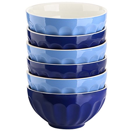 DOWAN 28 Ounce Stoneware Fluted Bowl Set for Cereal/Soup - Set of 6, Assorted Colors