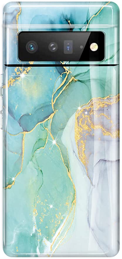 luolnh Pixel 6 Pro Case,Google Pixel 6 Pro Case Marble Glitter Brilliant Cute Design Soft Silicone Rubber TPU Bumper Cover Phone Case for Google Pixel 6 Pro(2021) -Abstract Mint