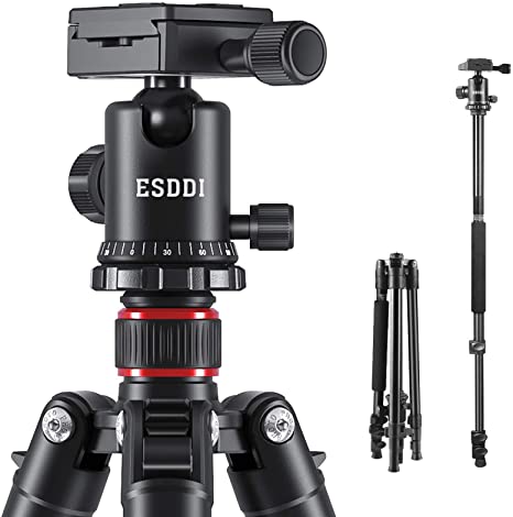 ESDDI Camera Tripod, Alluminum Alloy 62.6"/159cm Camera Tripod with Monopod 360 Degree Ball Head, 1/4" Quick Shoe Plate, Bag for DSLR Camera, Weight: 4.2lbs/1.9Kg