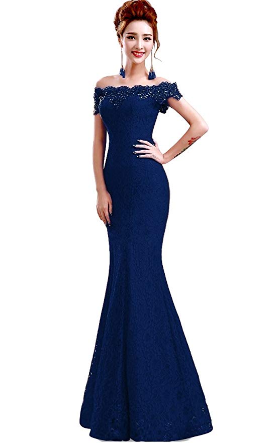 Babyonline Off Shoulder lace red Mermaid Evening Formal Bridesmaid Dress