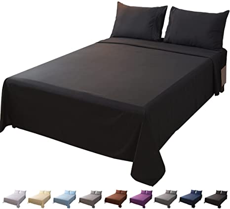 LBRO2M Bed Sheet Set Full Size Super Soft Microfiber 1800 Deep Pocket Luxury Bedding Sheets Double Brushed Wrinkle, Stain, Fade Resistant (Black)