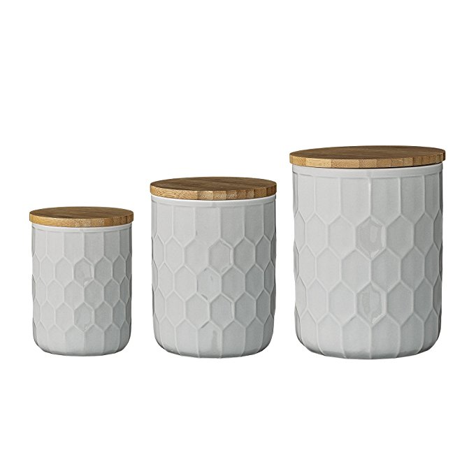 Bloomingville A21700001 Home Accessories White Ceramic Jar Set with Bamboo Lids