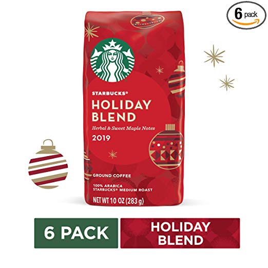 Starbucks Holiday Blend Medium Roast Ground Coffee, 10 Ounce (Pack of 6) | Herbal & Sweet Maple Notes