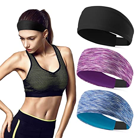 3 Pack Workout Headbands for Women Non Slip - Sweat Wicking Hair Bands for Yoga Fitness Sports Running,Elastic,Fits All Head Sizes and Under Helmets