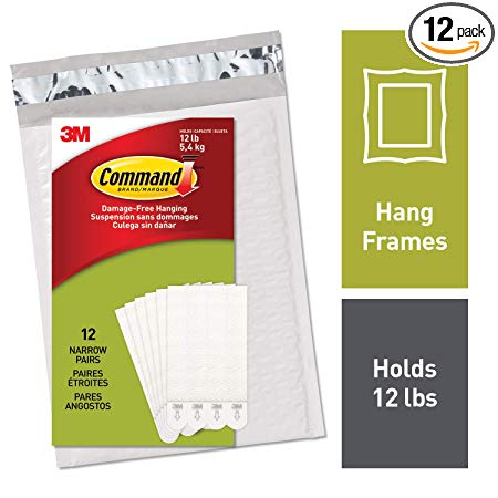 Command Narrow Picture Hanging Strips, White, 12-Pairs (PH207-12NA)