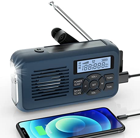 Raddy SW2 Emergency Radio Hand Crank Solar Powered, Portable AM/FM/WB NOAA Weather Radio with LED Flashlight, 2000mAh Power Bank, Earphone, SOS Alarm for Outdoor Emergency