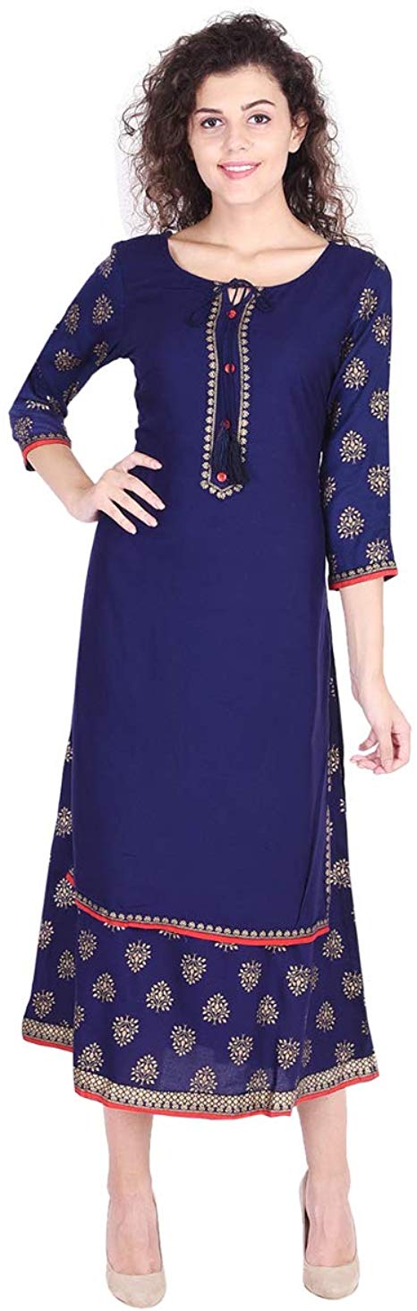 Vihaan Impex Indian Tunic Long Rayon Double Layered Women Dress Partywear Kurti for Women