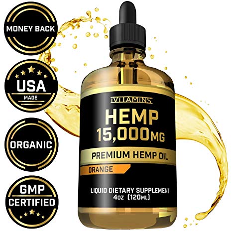 Hemp Oil Drops for Pain & Anxiety - 15,000mg - May Help with Stress, Inflammation, Pain, Sleep, Anxiety, Depression, Nausea   More - Zero THC CBD Cannabidoil - Rich in Omega 3,6,9 (Orange)