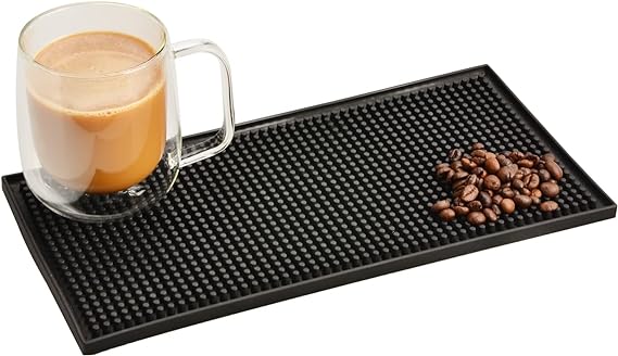 Bar Mat 30.5cm x 15cm, Thick Durable and Stylish Bar Mat for Spills. Non-Slip Bar Spill Mat, Non-Toxic, Service Mat for Coffee, Bars, Restaurants and Counter Top (1 Pack, Black)