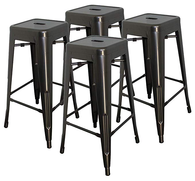 Hercke 30" Stacking Metal Bar Stool (4 Pack) Steel - Gunmetal Gray - Kitchen Island Counter Industrial Indoor Outdoor Backless Chair | by SafeRacks
