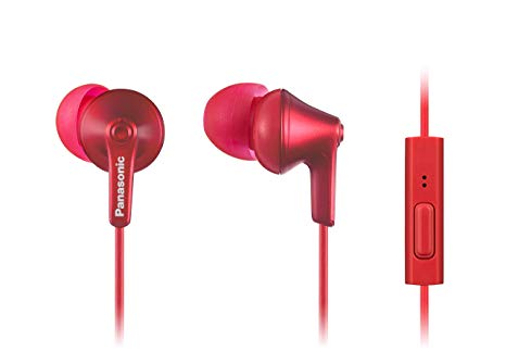 PANASONIC ErgoFit Earbud Headphones with Microphone and Call Controller Compatible with iPhone, Android and BlackBerry - RP-TCM125-R - in-Ear (Red)