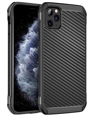 BENTOBEN iPhone 11 Pro Phone Case, Carbon Fiber Design Dual Layer Shock Absorbing Hybrid Hard PC Back Soft Bumper Protective Non Slip Grip Durable Sturdy Manly Cover for iPhone11 Pro 5.8 2019, Black