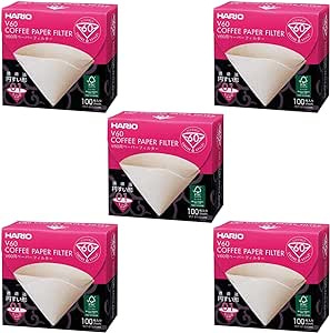 5 X Hario V60 Size 01 100-Count Boxed Coffee Natural Paper Filters, 5 Boxed Value Set (Total of 500 Sheets)