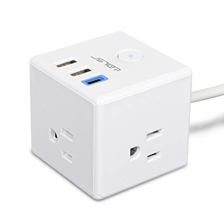 JSVER Cube Power Strip with 1 USB C Charging Port, 2 USB Charging Station and 3 AC Outlets with 4.92ft Cord, White