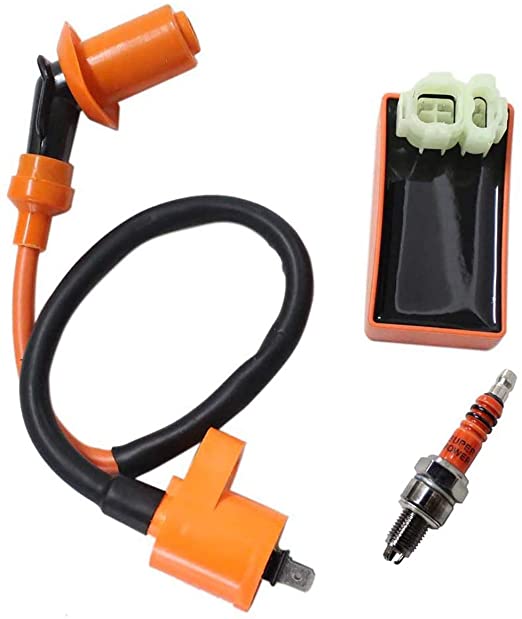 Poweka New Pack of Gy6 50cc 125cc 150cc Scooter Moped Racing Cdi Box 6 Pin   Ignition Coil   3 Electrode Spark Plug
