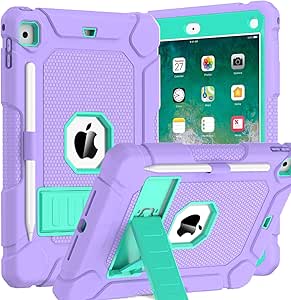 BMOUO Case for iPad 6th 5th Generation (9.7 inch, 2018/2017), Shockproof Protective iPad 9.7 Case with Built-in Stand/Pencil Holder for iPad 6th/5th Gen, Air 2, Purple