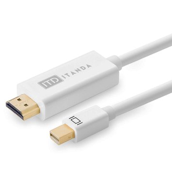 Mini DisplayPort to HDMI, ITANDA® Gold Plated Mini DisplayPort (ThunderboltTM Port Compatible) to HDMI HDTV Cable 6ft in White