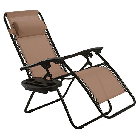 Goplus Folding Zero Gravity Reclining Lounge Chairs Outdoor Beach Patio W/Utility Tray (Brown)