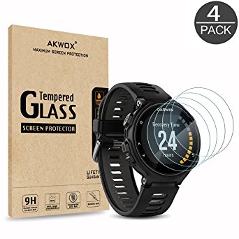 (Pack of 4) Tempered Glass Screen Protector for Garmin Forerunner 735XT GPS Multisport and Running Watch, Akwox [0.3mm 2.5D 9H] Premium Clear Screen Protective Film for Garmin Forerunner 735XT