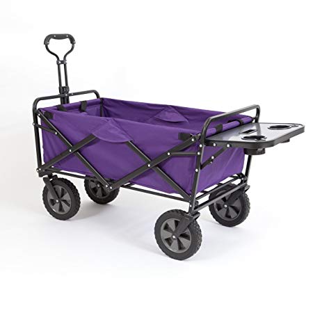 Mac Sports Collapsible Folding Outdoor Utility Wagon (Wagon with Side Table, Purple)