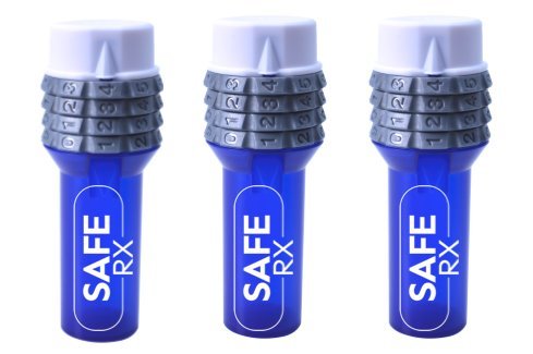 Safe Rx Small Locking Pill Bottle with 4-digit Combo Lock - Child Resistant, Tamper Evident, Senior Friendly (3 Pack, Blue)